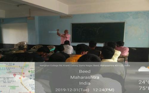 A guest lecture was organized by the Dept of Chemistry in the seminar hall of our college on 31 December, 2019. The resource person of the event was Prof. S G Shirodkar, Professor and Principal , Swa. Sawarkar College, Beed