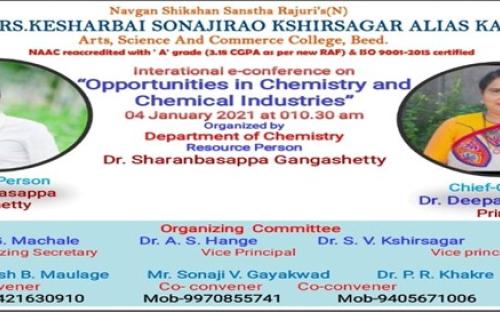 One day International E-Conference was organized by the Dept of Chemistry through online mode on 04 January, 2021