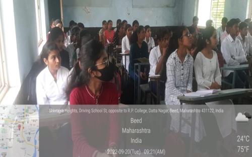 A guest lecture was organized by the Dept of Chemistry in the hall No. 50 of our college on 20 September, 2022. The resource person of the event was Mr. P. R. Shendge, Assistant Professor, Department of Chemistry, Vaishnavi Mahavidhyalay Wadvani, Dist. Beed