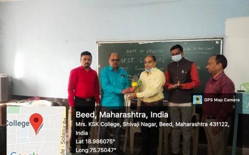 Guest lecture of Dr.Manik Bhatane,Head Department of English, Bhalbhim College Beed. 31 Dec 2021